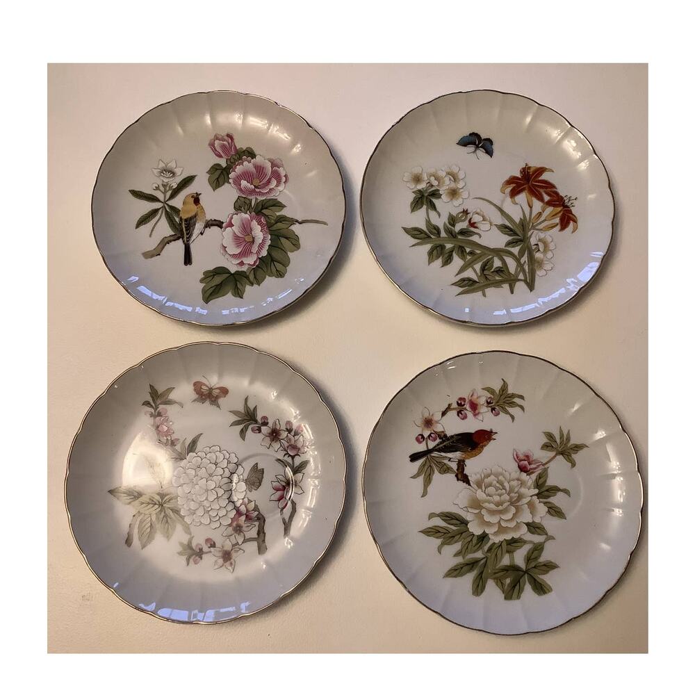 CHINESE GARDEN Original Design By Sheffield Set Of 4 cloisonne Dessert Plates